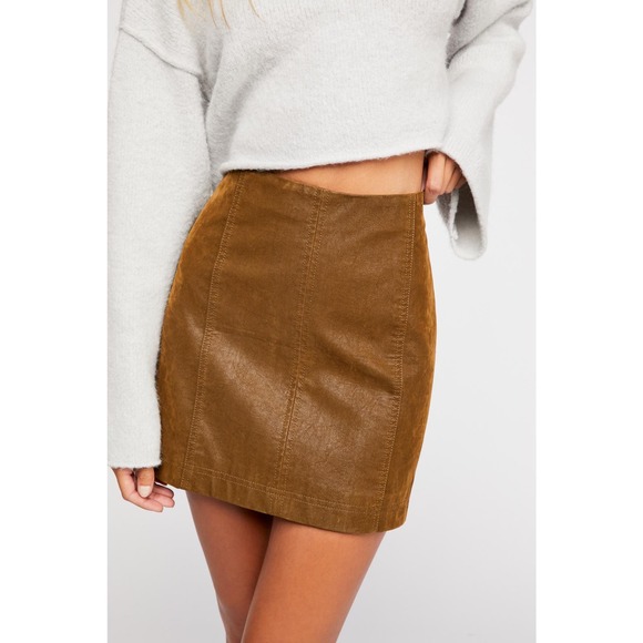 Free People Dresses & Skirts - Free People Modern Femme Tobacco Brown Faux Leather Skirt Size 6
